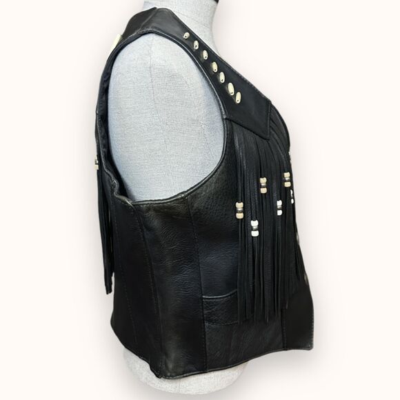 Vintage S.P. Leathers Buffalo Nickel Fringe Leather Biker Vest USA - Picture 3 of 16